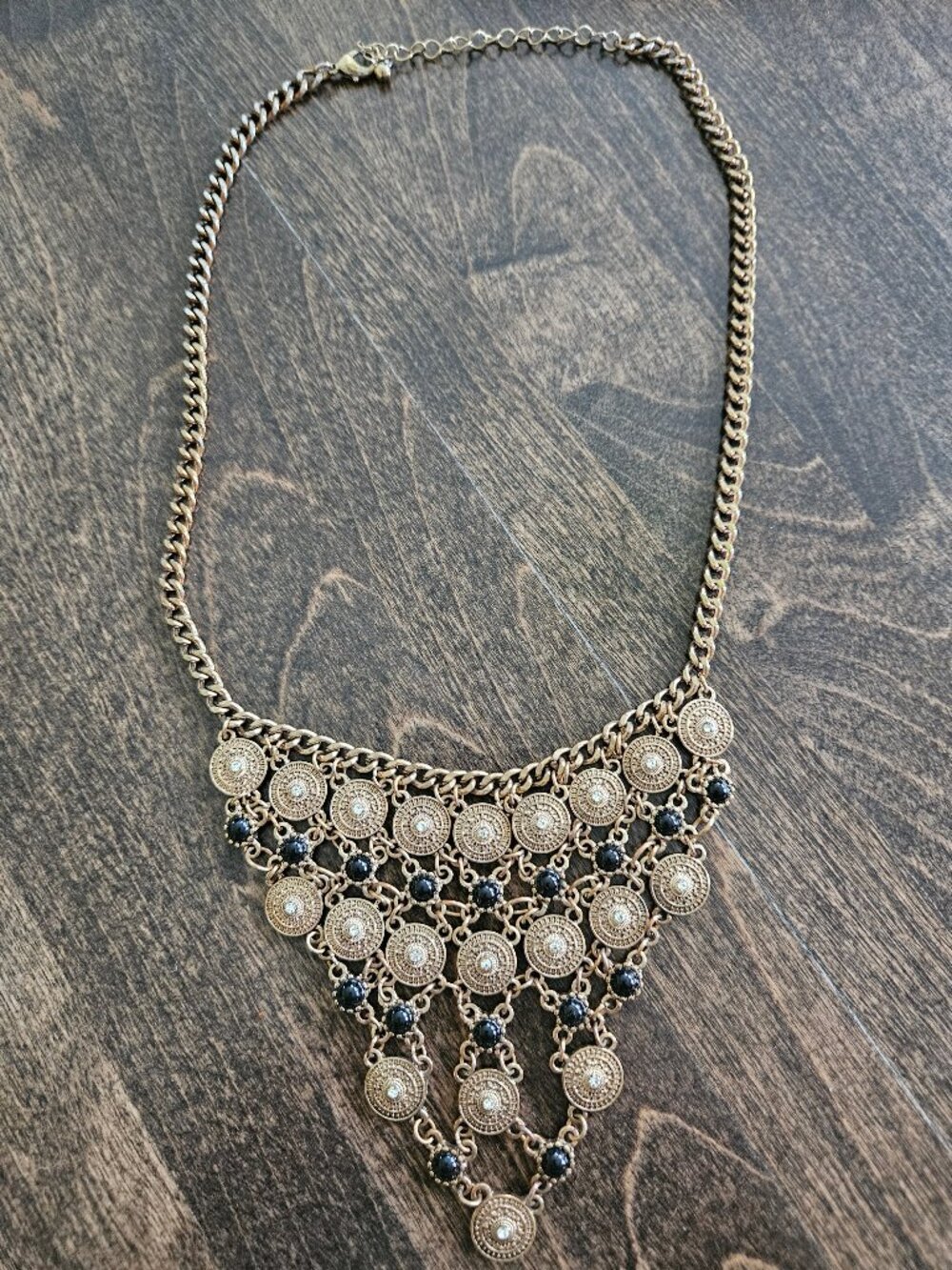 Vintage Gold Tone Bib Metal Coin Necklace